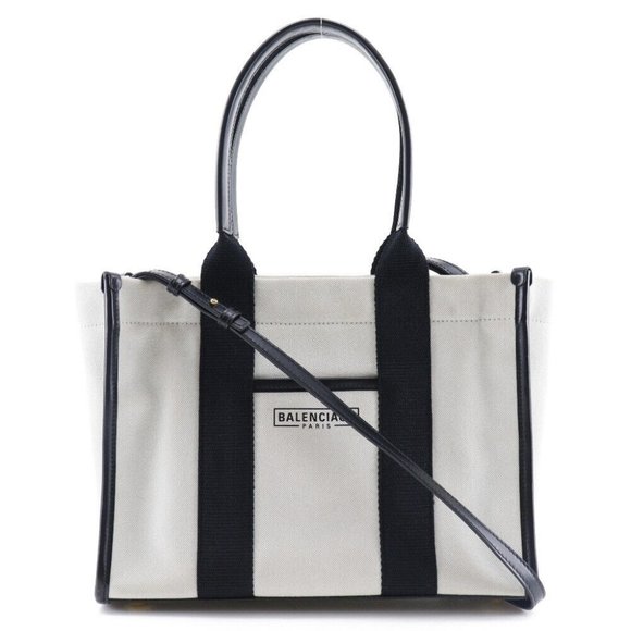 BALENCIAGA 671402 Small 2WAYShoulder hardware Tote Bag Black / white canva... - Picture 1 of 10